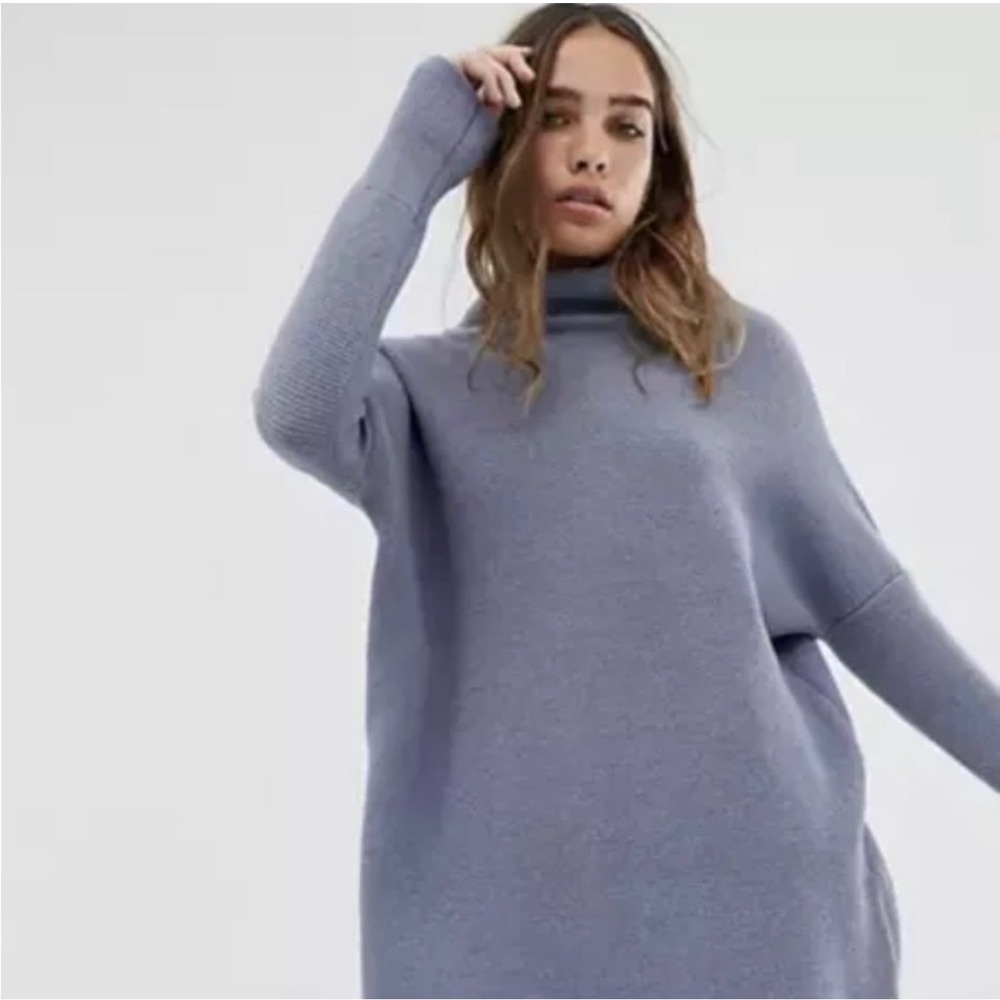 Free People‎ Ottoman Slouchy Tunic Sweater Womens sz XS Chambray Blue OB433937